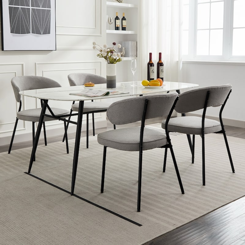 XINMICS Dining Chairs with Curved Backrest, Modern Fabric Upholstered Boucle Kitchen Dining Room Chairs Set of 2/4/6 - Set of 4 - Grey