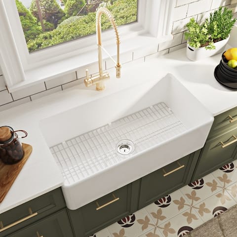 DeerValley Grove Fireclay Single Bowl Farmhouse Apron Kitchen Sink