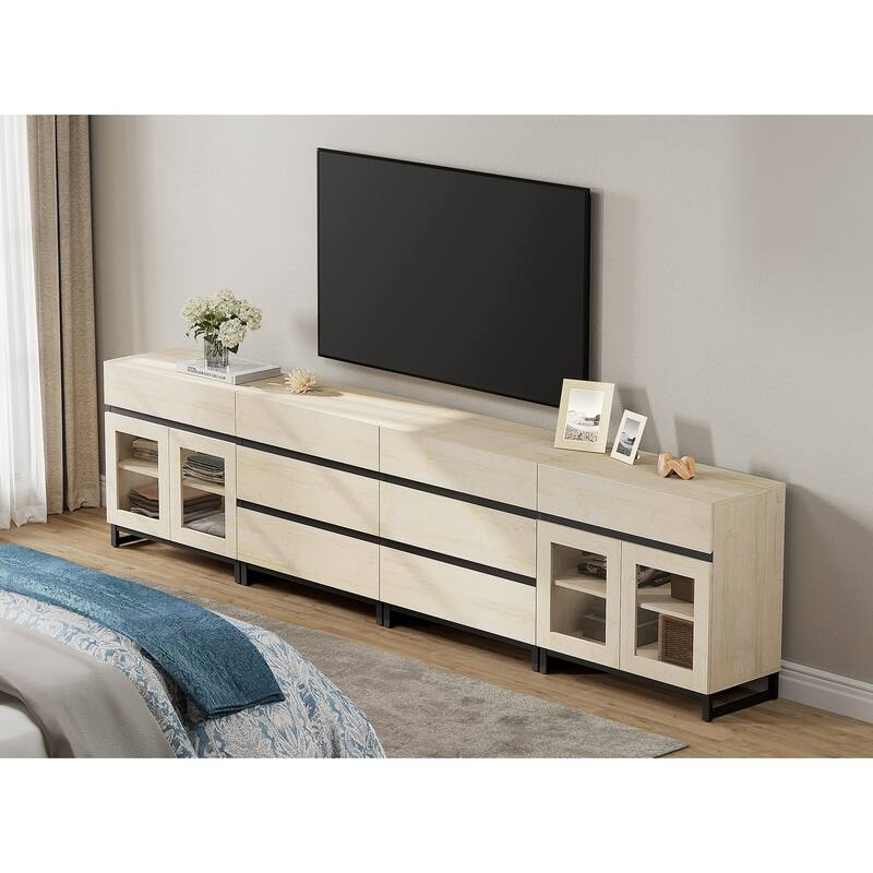 4 in 1 Modern Dresser with 8 Drawers & Glass Doors, Adjustable Shelf, Closet Organizers and Storage Cabinet for Bedroom