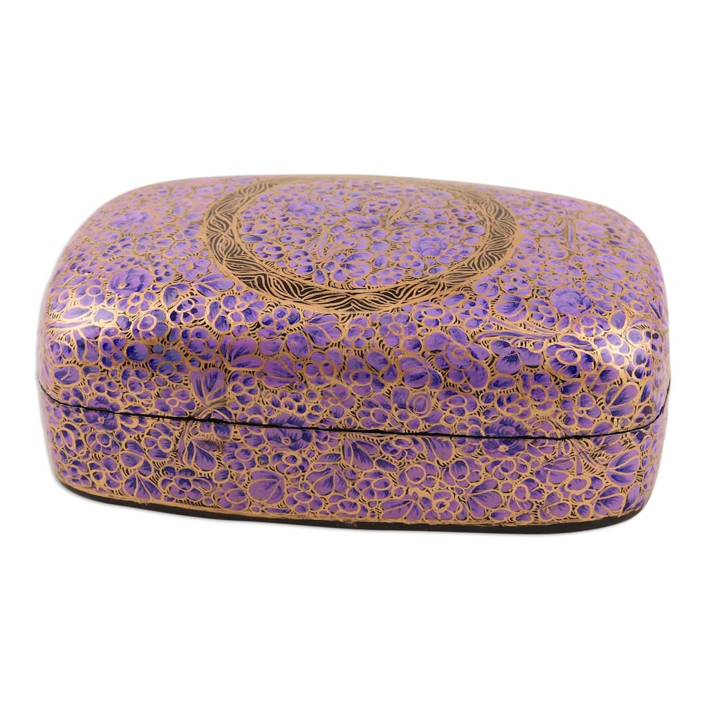 Novica Handmade Kashmir Cheer In Purple Decorative Papier Mache Box