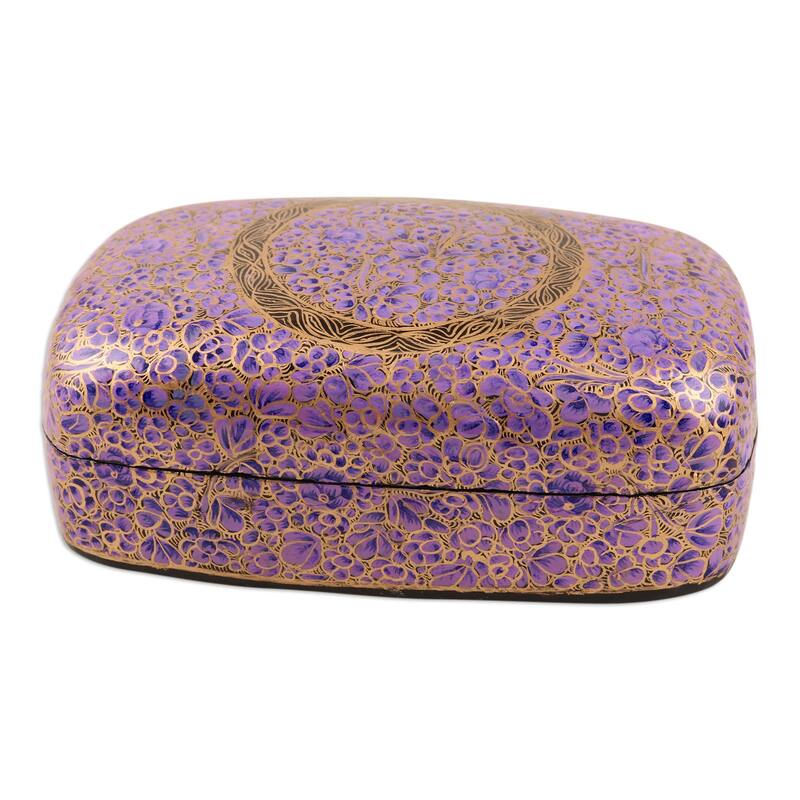 Novica Handmade Kashmir Cheer In Purple Decorative Papier Mache Box
