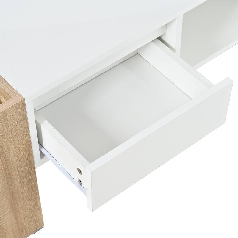 High Glossy Coffee Table Lounges Center Table with 2 Drawers, Storage Legs, Rectangle Wood Cocktail Table for Living Rooms