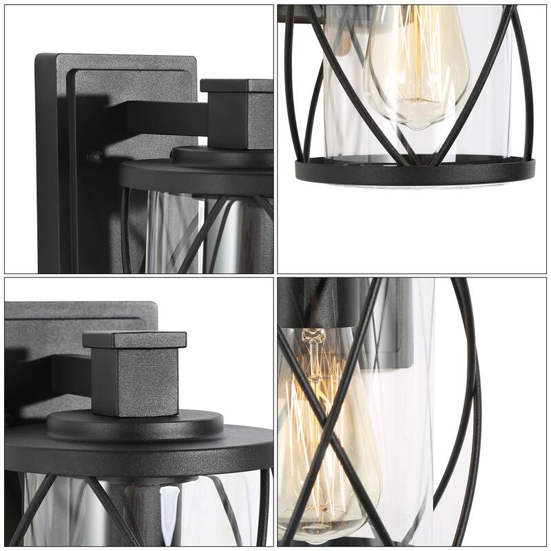 Zarbel Modern Farmhouse Indoor/Outdoor Sconces Cylinder Glass Shade LED Patio Wall Lantern