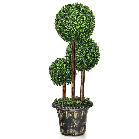3 Ft Artificial Boxwood Topiary Tree Decorative Greenery Plants - 3 ft