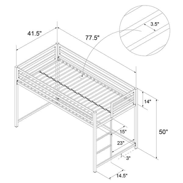 dimension image slide 1 of 2, Avenue Greene Macie Twin Metal Junior Loft Bed