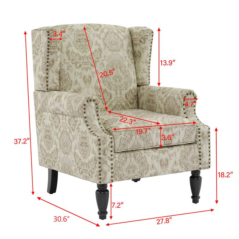Wingback Accent Chair Nailhead Trim Living Room Reading Chair