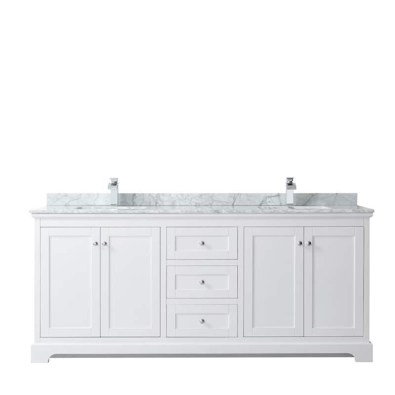 Avery 80-inch Double Vanity, Marble Top, Square Sinks, No Mirror