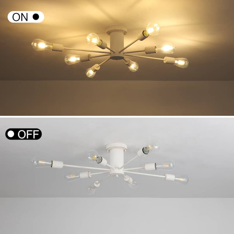 8-Light Sputnik Chandelier, Semi-Flush Mount Ceiling Light with Sputnik Shade for Living Room Kitchen Island Dining Foyer