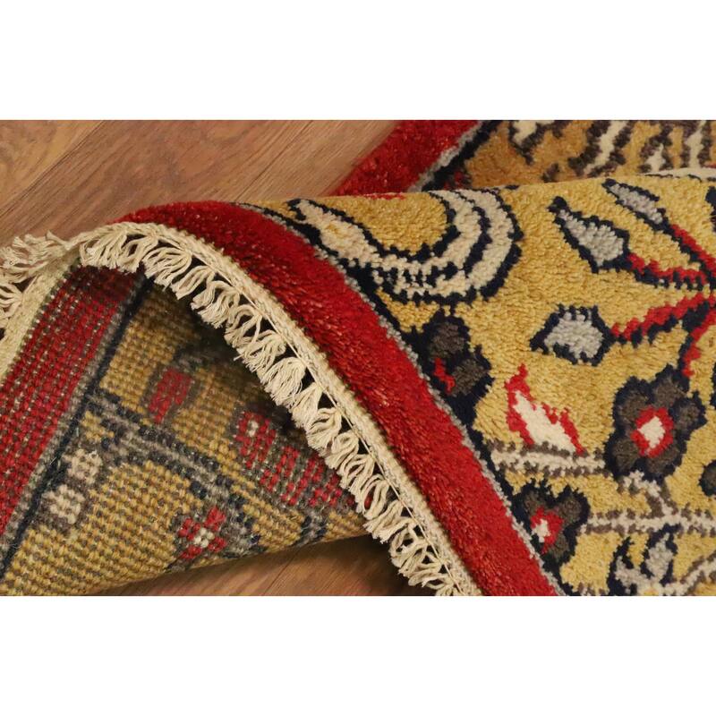 Hand Knotted Oriental 100% Wool Carpet Traditional Floral Yellow & Gold Ziegler Runner Rug - 8' 2'' X 2' 6''