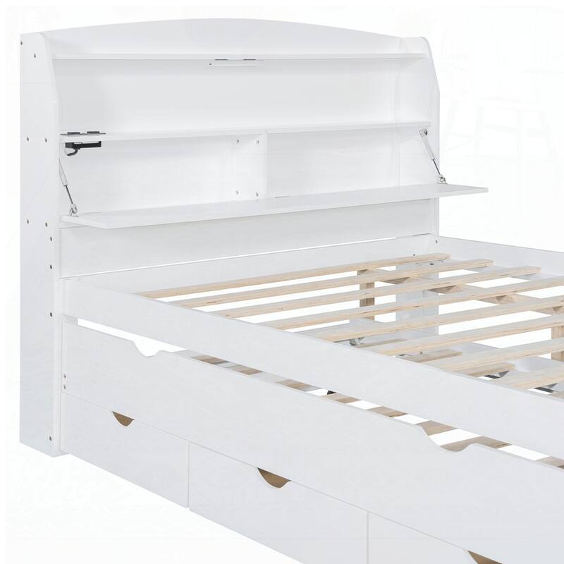Wooden LED Platform Bed with Trundle