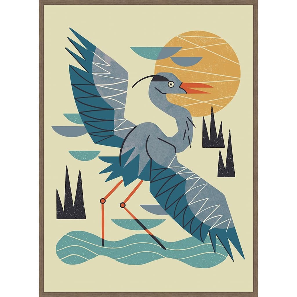 Stretching Heron by Renea l. Thull Framed Canvas Wall Art Print