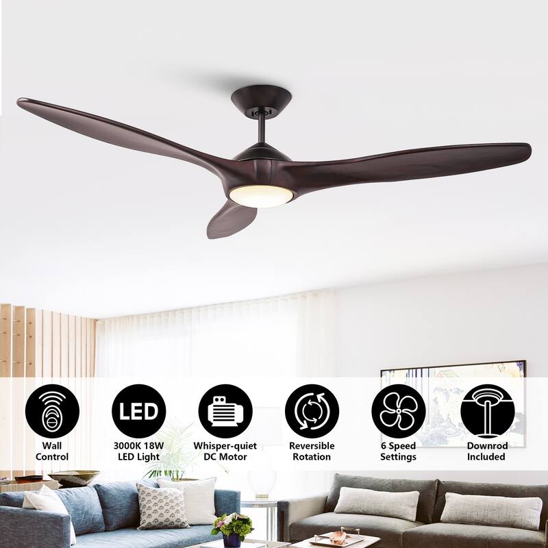 60" Oil Rubbed Bronze Large Ceiling Fan with Light and Wall Control - 60-inch W x 13.8-inch H