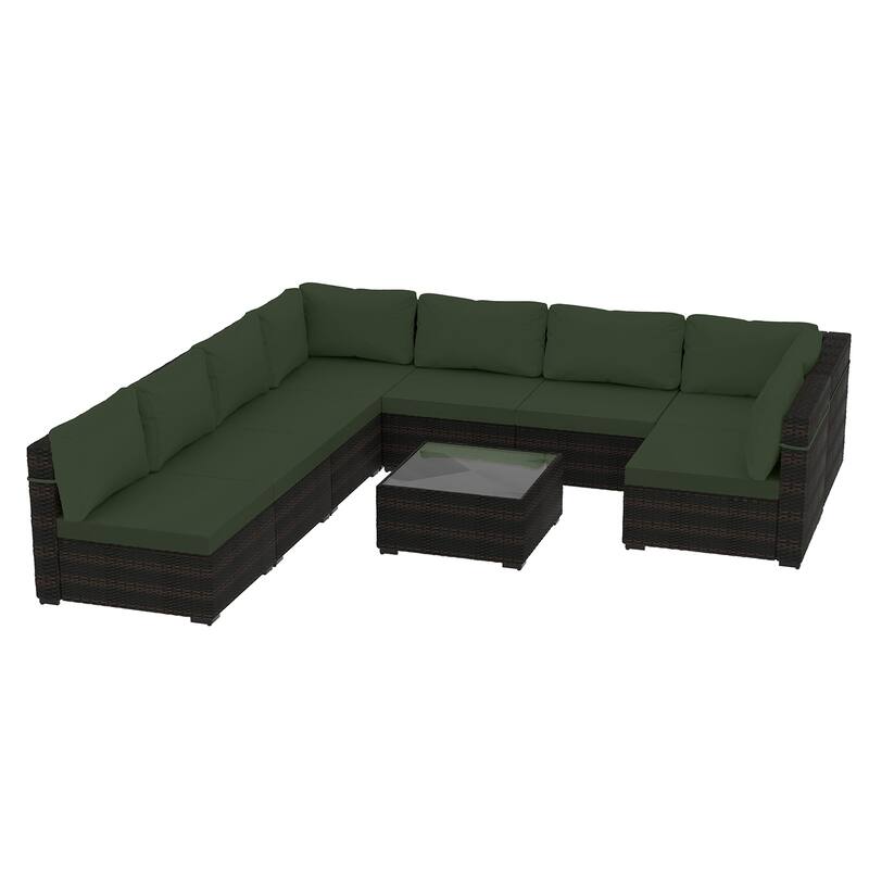 Patio Watcher Outdoor 8 Seater Rattan Sectional Set with Cusions and Coffe Table