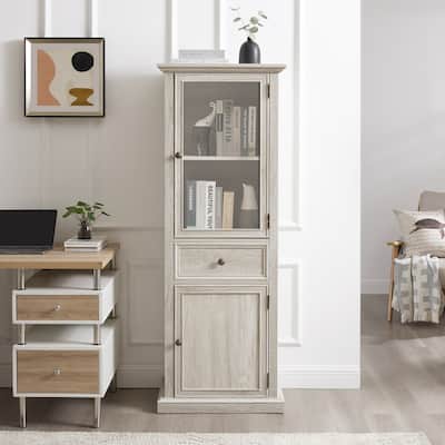 Modern Tall Storage Cabinet with Glass Door, Drawer and Shelves for Living Room, Kitchen, Dining Room