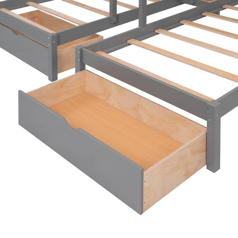 Full Over Twin & Twin Triple Bunk Bed with Storage Drawers, Wood Bunk Bed with Guardrails and Stairs for Family and Sleepovers