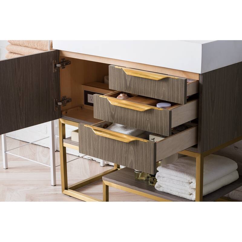 James Martin Vanities Columbia 36" Single Vanity, Ash Gray with Radiant Gold Hardware