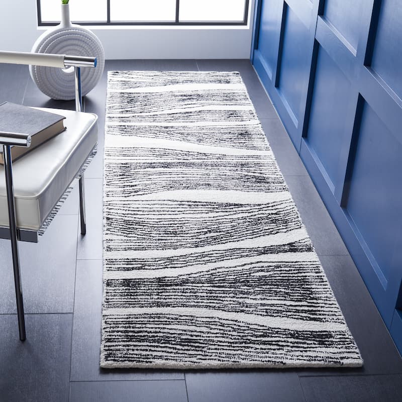 SAFAVIEH Handmade Metro Annarosa Modern Abstract Wool Rug - 2'3" x 8' Runner - Ivory/Black - Runner