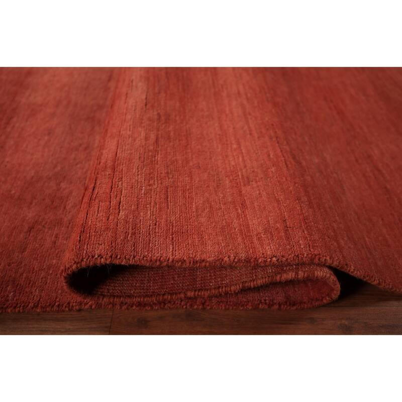 Modern Gabbeh Oriental Area Rug Hand-Knotted Orange Wool Carpet - 7'11" x 9'7"