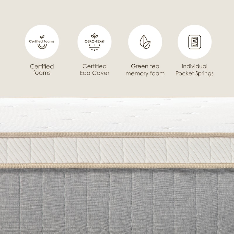 10 Inch LAGOM Hybrid Mattress with Green Tea Infused Memory Foam By Crown Comfort