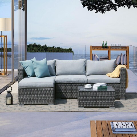 5-piece Outdoor Wicker Sectional Sofa Set with Cushions