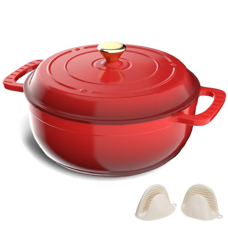 6 QT. Enameled Cast Iron Round Dutch Oven in Red with Lid - Red