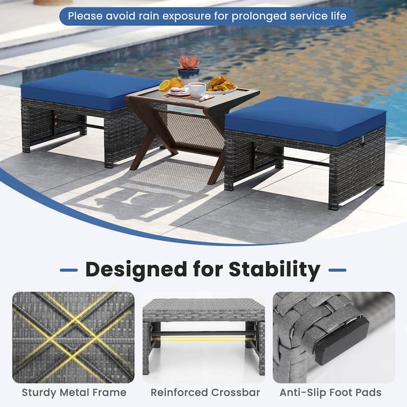 Costway Patio Ottomans Set of 2 PE Rattan Footstools with Removable - See Details