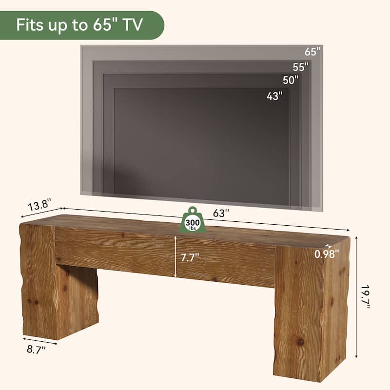 Solid Wood TV Stand for 65 Inches TV, 63 Inches Rustic Media Console