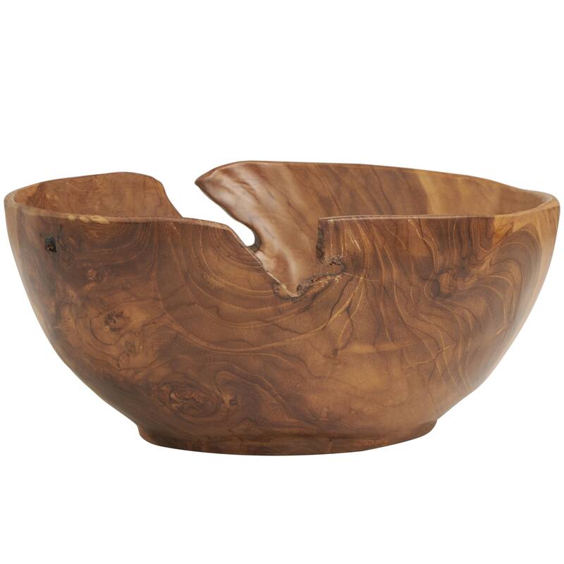 Teak Wood Handmade Decorative Bowl with Natural Grooves - Brown or Black - Roche River Decor - Brown