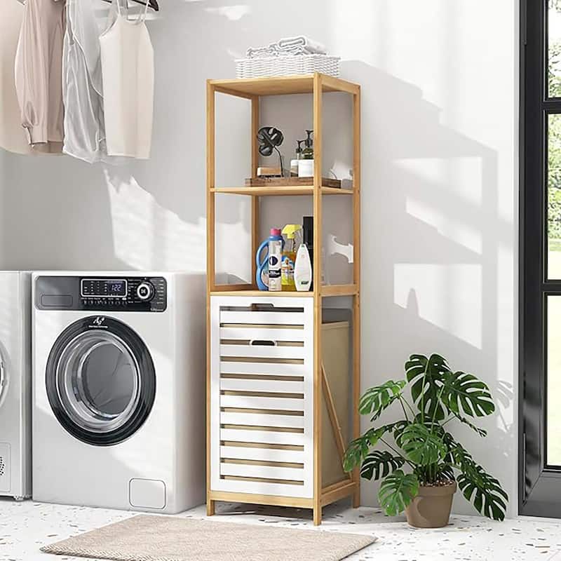 Tilt-Out Laundry Hamper w/ 3-Tier Shelf Removable Liner Lightweight