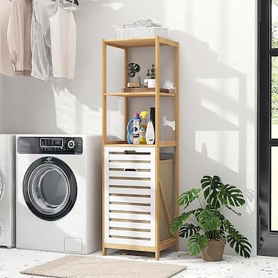 Tilt-Out Laundry Hamper w/ 3-Tier Shelf Removable Liner Lightweight