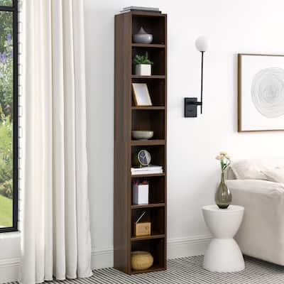 8-Tier Media Tower Rack, CD DVD Slim Storage Cabinet with Adjustable Shelves, Tall Narrow Bookcase Display Bookshelf