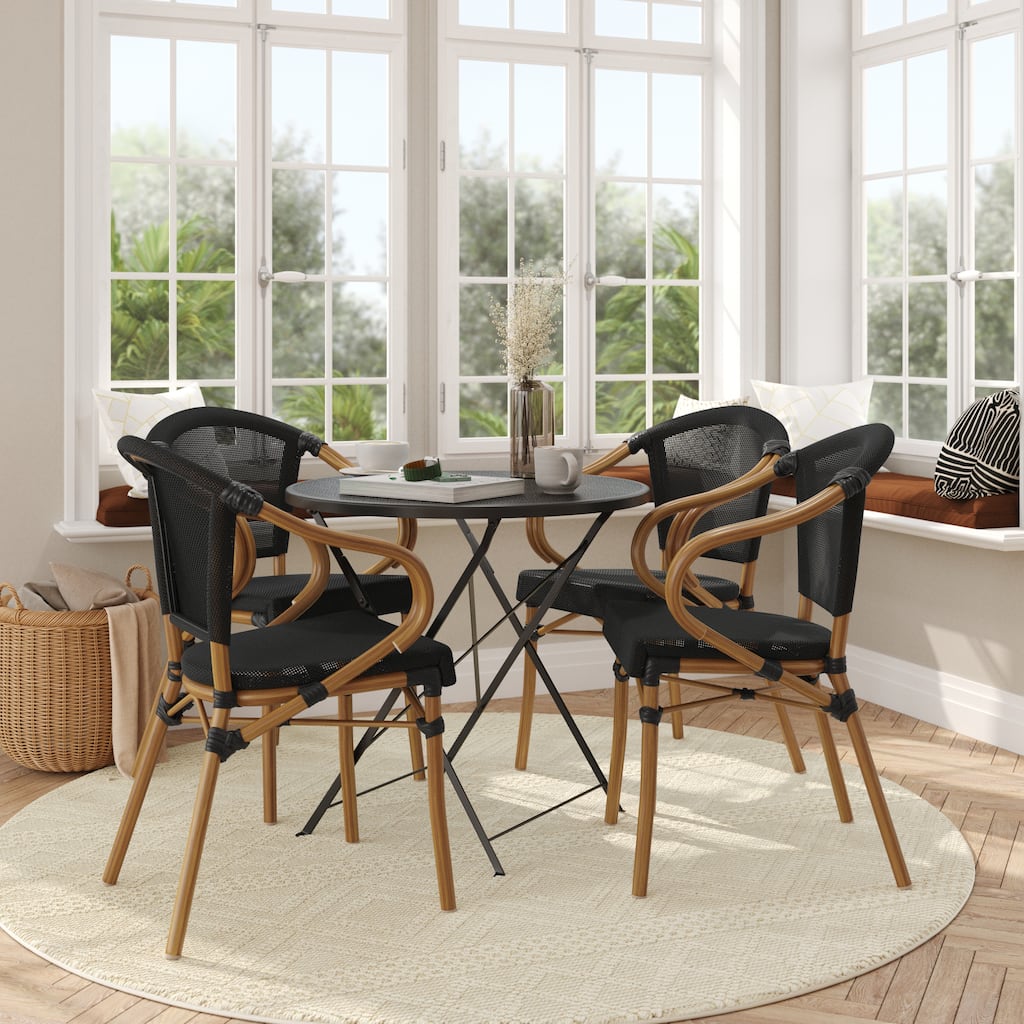 4 Pack All-Weather Commercial Paris Chairs with Arms and Metal Frame