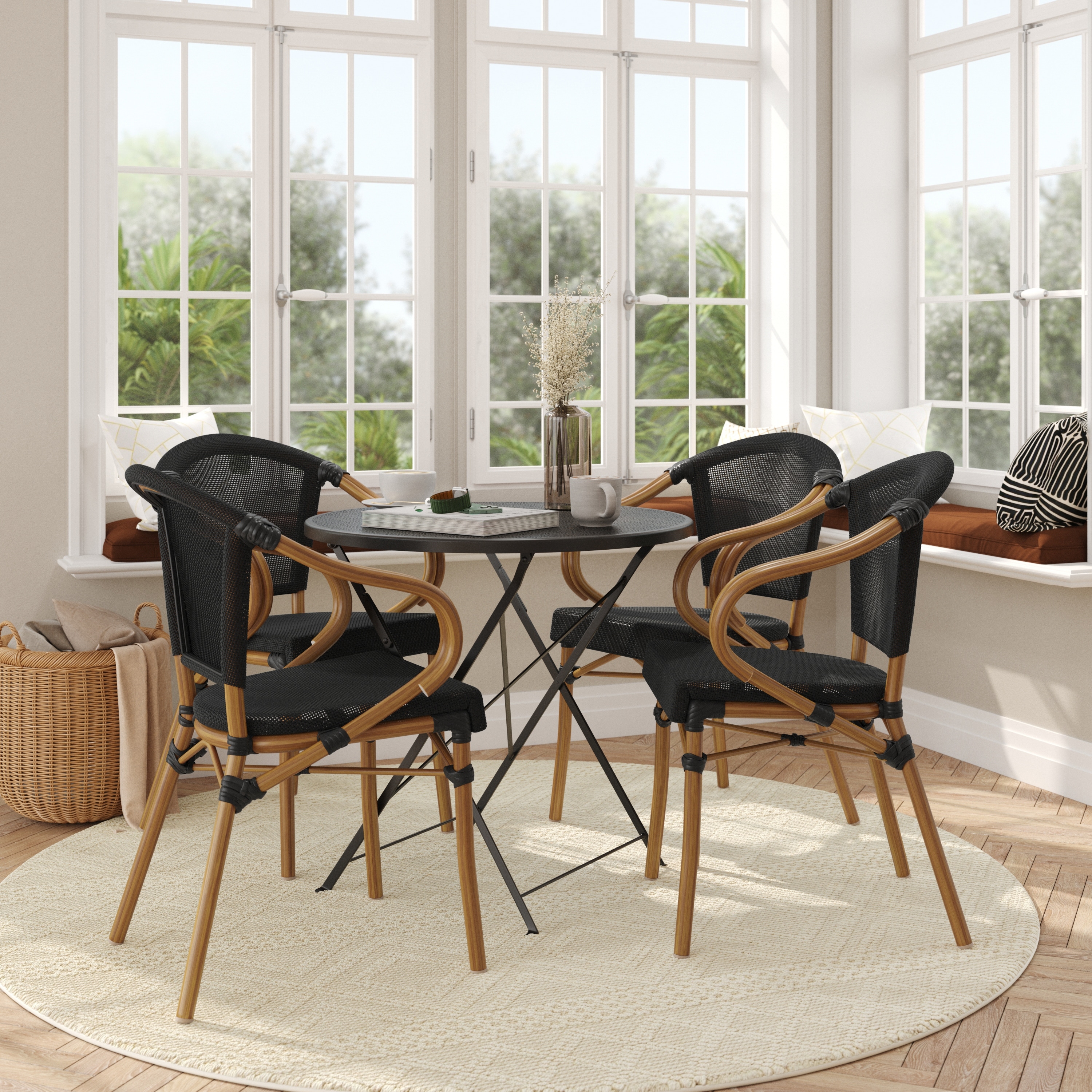4 Pack All-Weather Commercial Paris Chairs with Arms and Metal Frame