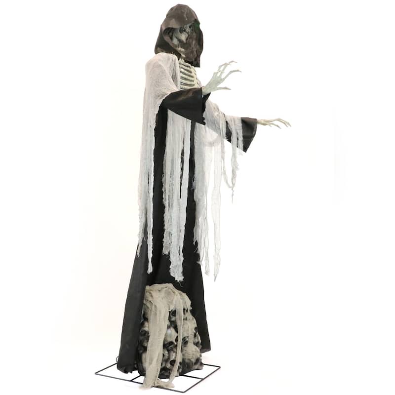 Haunted Hill Farm 7-Ft. Tall Ajal the Graveyard Ghoul, Battery-Operated Scary Halloween Prop with Light-Up Eyes and Chest