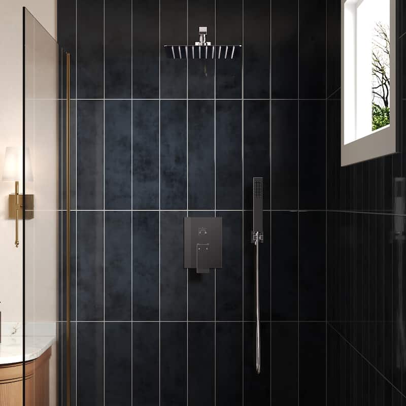 GRANDJOY Shower System 10" High Pressure Rainfall Shower Head with Handheld Spray Combo