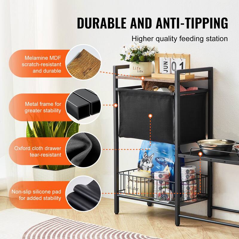 Black Pet Feeding Station with Storage Dog Food and Toy Organizer Suitable for as Living Room or Bedroom or Kitchen