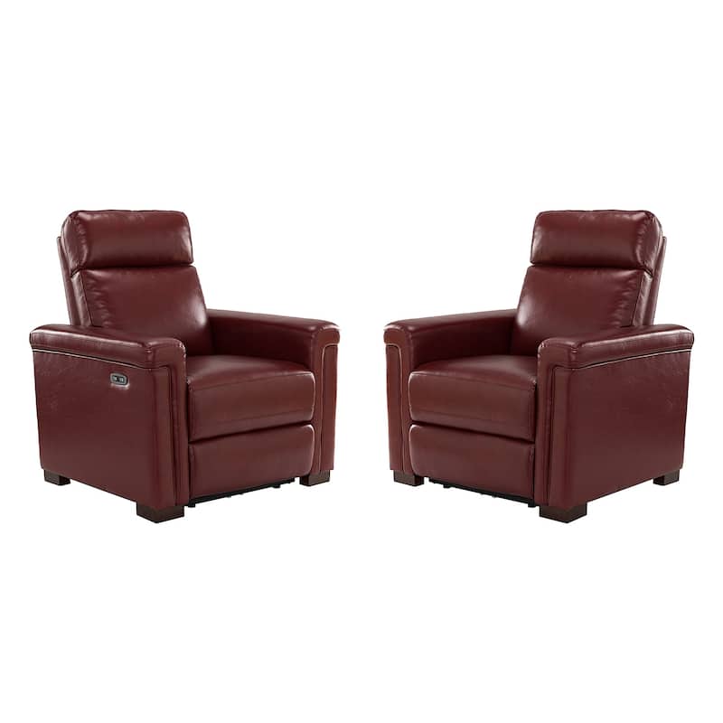Alicia 34.65" Wide Contemporary Classic Genuine Leather Power Recliner With USB Port, Set of 2
