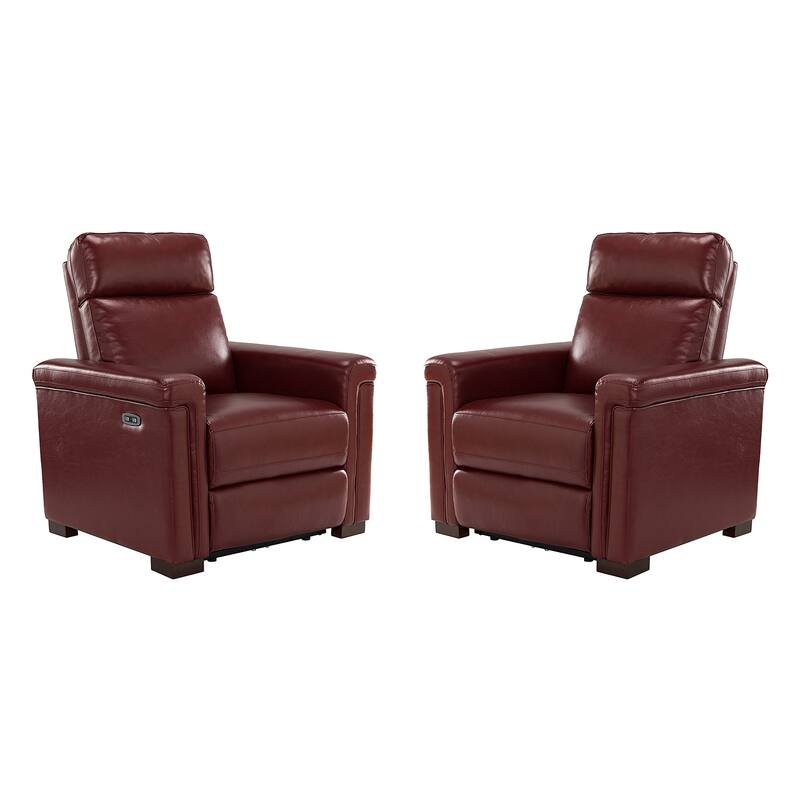 Alicia 34.65" Wide Contemporary Classic Genuine Leather Power Recliner With USB Port (Set of 2)
