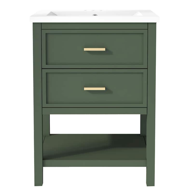 Small Bathroom Vanity with Top Sink, Undermount Bathroom Sink Cabinet, Bathroom Cabinet with 2 Drawers & Open Shelf