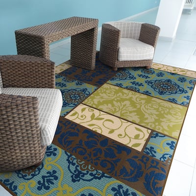 Vista Home Catalina Patchwork Indoor-Outdoor Blue/Green Rug--