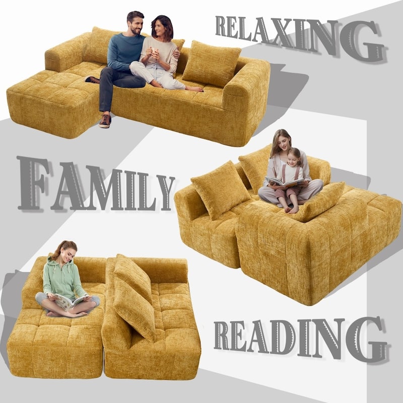 98.42" Modern Chenille L-shaped Modular Sectional Sofa with Chaise Lounge and Small Side Pockets