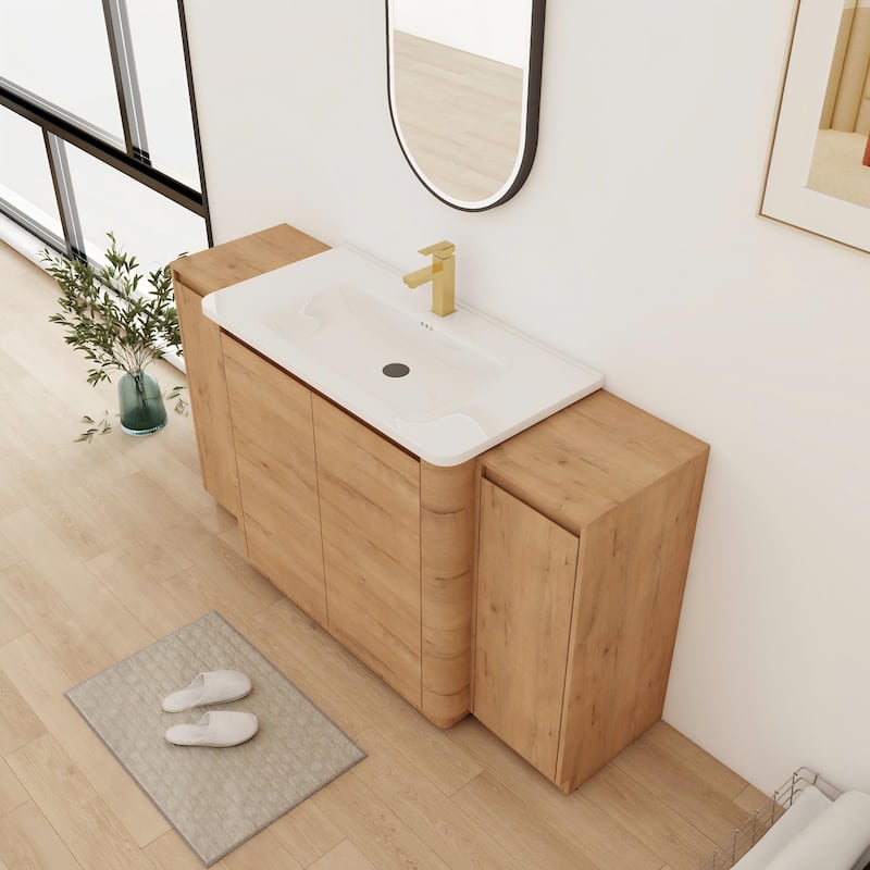 Bathroom Vanity With Sink In 36/40/48/52/60/64/84/92 Inch, Freestanding Bathroom Vanity With Doors and Adjustable Shelf