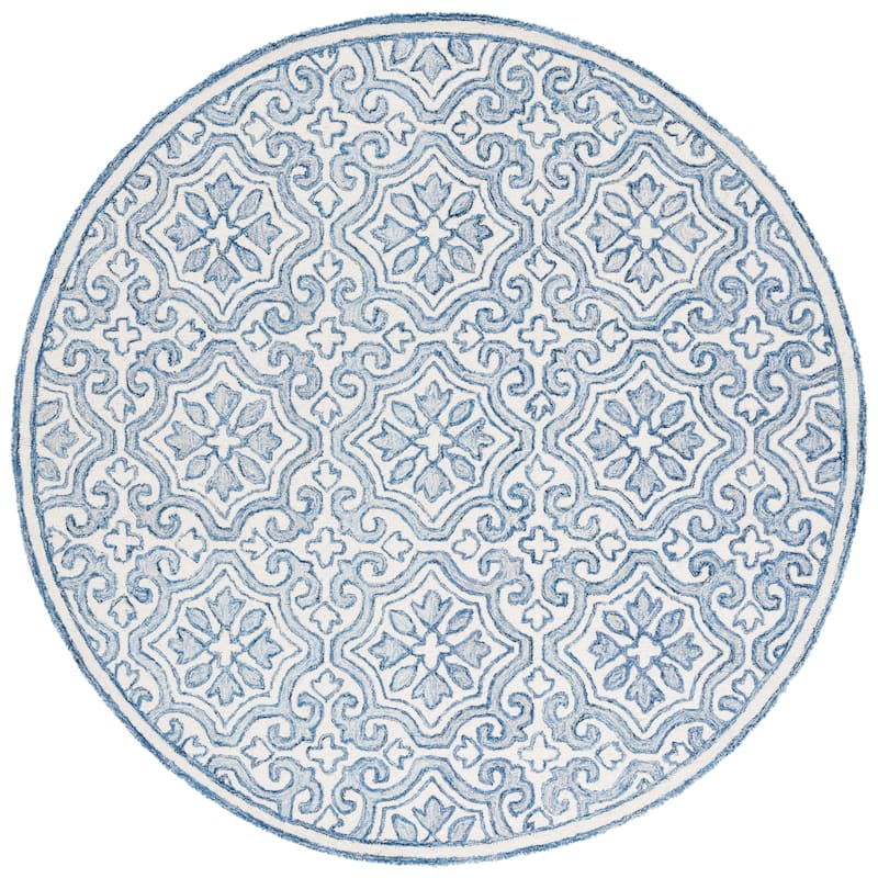 Lauren Ralph Lauren Handmade Elfur Contemporary Wool Rug - 7' Round - Navy/Ivory
