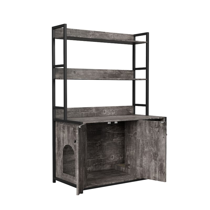 GDF Studio - Large Cat Litter Box Enclosure with Shelf Storage and Scratch Pad