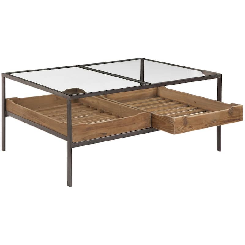 Uttermost Silas 30" Long Iron and Pine Wood Coffee Table