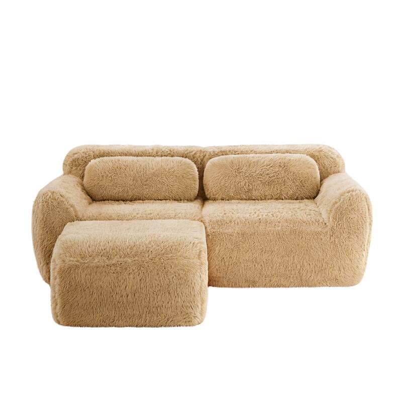 Homy Casa Light Khaki Modular Sectional Sofa, Soft Plush Fabric Cloud Couch with Anti-Slip Base & Decorative Pillows