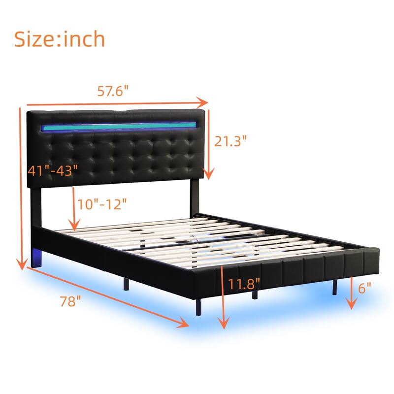 Full Size Floating Bed Frame with LED Lights and USB Charging,Modern
