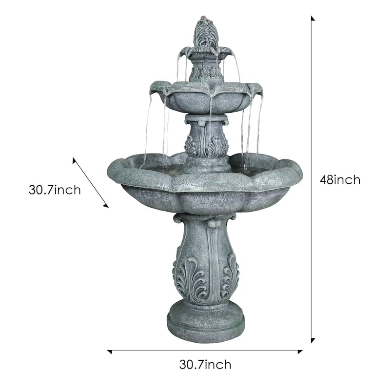 48in High Outdoor Three-Tier Water Fountain with Water Pump for Garden