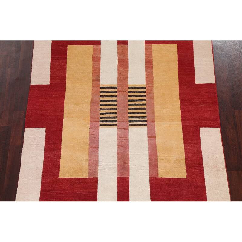 Geometric Gabbeh Kashkoli Oriental Wool Area Rug Hand-knotted Carpet - 5'0" x 6'8"
