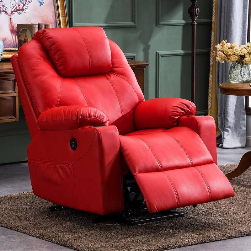 MCombo Electric Power Lift Recliner Chair Sofa with Massage and Heat, 3 Positions, USB Ports, Faux Leather 7040